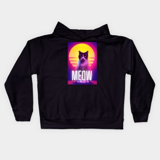 Meow Synthwave Cat Kids Hoodie